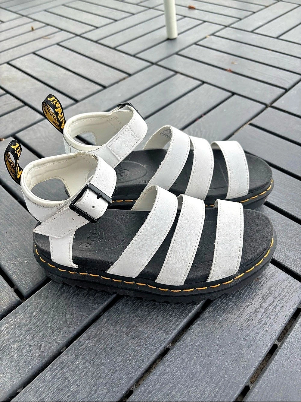 Dr. Martens Voss II Leather Strap Sandals White & Black